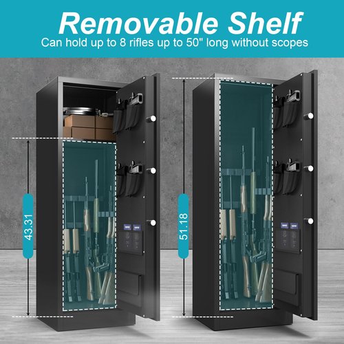 Marcree Gun Safe, 8-12 Gun Cabinets for Rifles and Shotguns with Dual Alarm System, Quick Access Guns Locker with Removable Shelf, Digital Rifle Cabinet for Home, Mute Function, Assembly Required