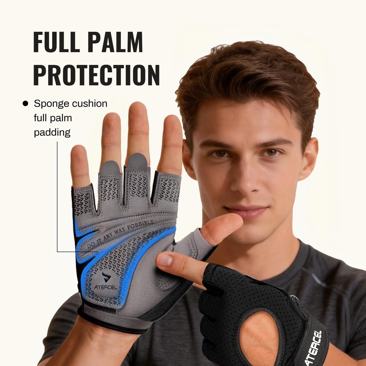ATERCEL Weight Lifting Gloves Full Palm Protection, Workout Gloves for Gym, Cycling, Exercise, Breathable, Super Lightweight for Men and Women(Gray, M)