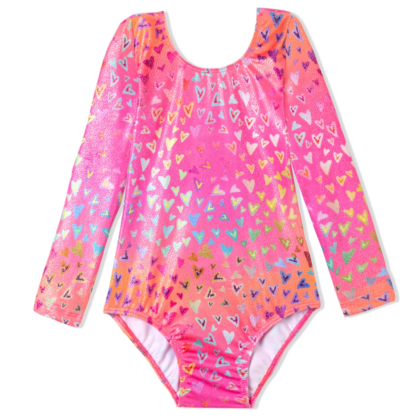 Domusgo Girls Gymnastics Leotards Size 3t 4t Sparkle Hotpink Neon Love Heart One Piece Long Sleeve Outfits