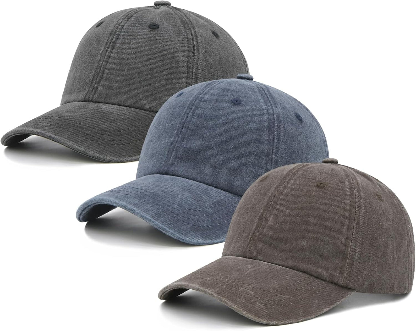 3 Packs Washed Plain Baseball Cap, Retro Adjustable Unstructured Cotton Dad Hats Gift for Men/Women