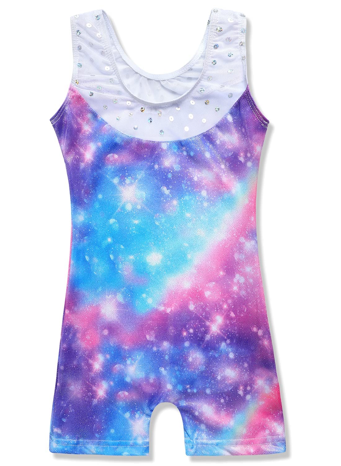 Belovance Leotards for Girls Gymnastics Unicorn Athletic Dance Wear Shiny Rainbow Blue Hotpink (Rainbow Galaxy, 9-10 Years)
