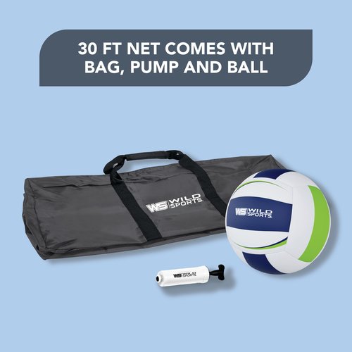 Wild Sports Easy Setup Volleyball-Cane Pole - Complete and Durable Volleyball Set with 30 Ft Net, Volleyball, and Pump