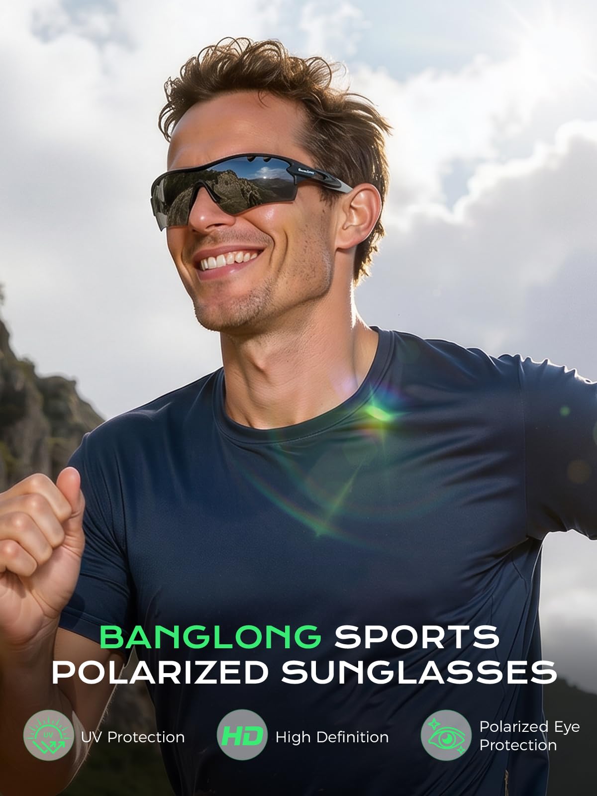 BangLong Polarized Cycling Sunglasses for Men Women, 26g Sports Sunglasses with 5 Interchangeable Lenses, UV400 Lightweight Bike Glasses with Prescription Insert for Running Fishing Baseball Driving
