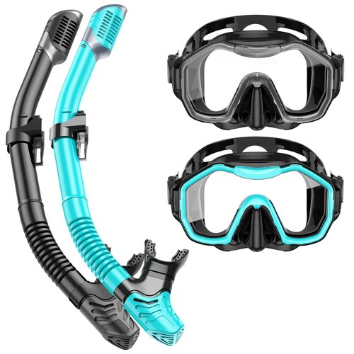 Kwambiri Snorkeling Gear for Adults Kids, Dry-Top Snorkel Set, 180°Panoramic Wide View Diving Mask Breathing Freely Snorkel Mask for Snorkeling Scuba Diving Swimming Travel