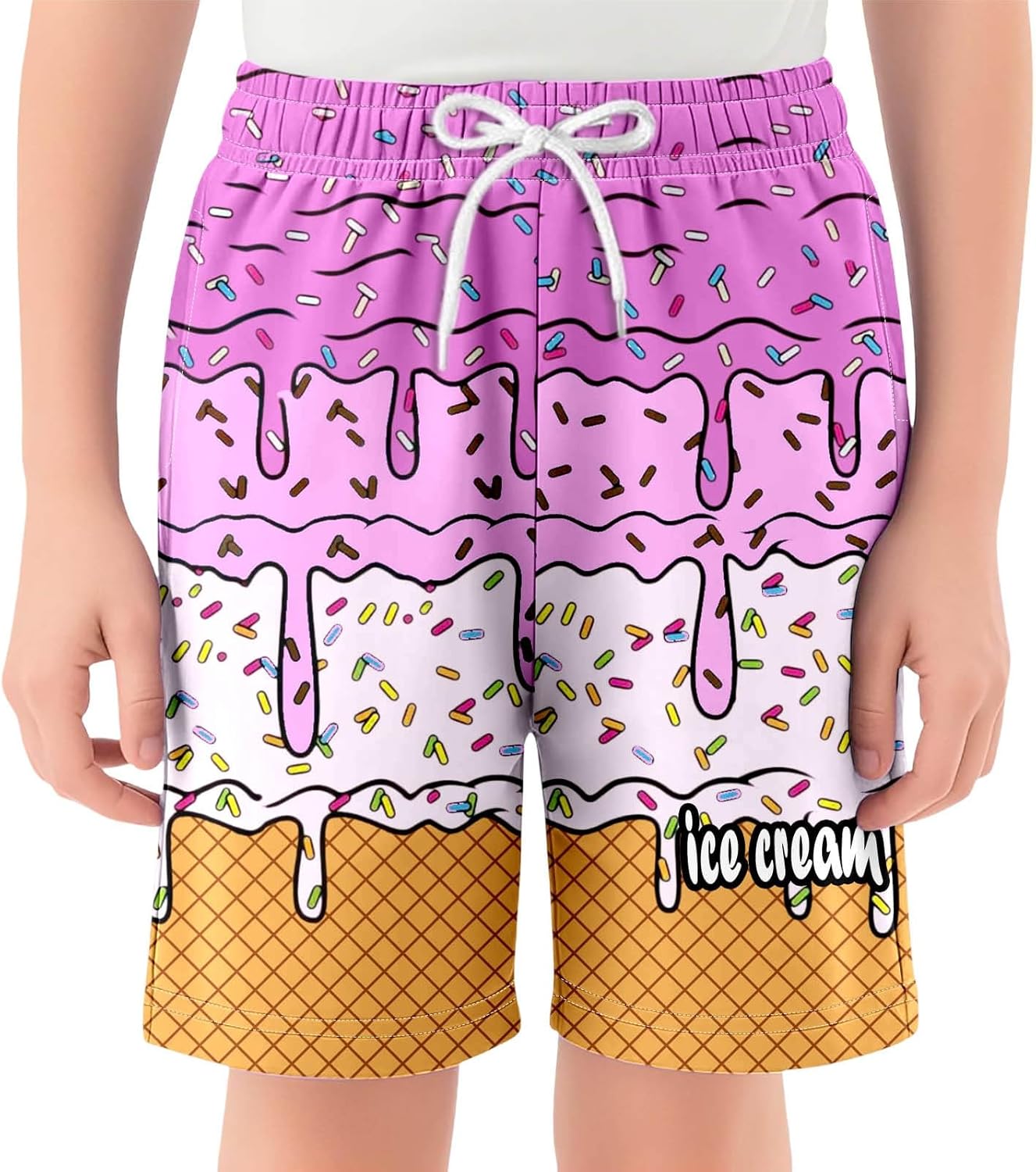 Ice Cream Boy Baseball Shorts Waffle Or Cone Preppy Shorts,Kids Youth Ice Cream Drip Track Short Pants