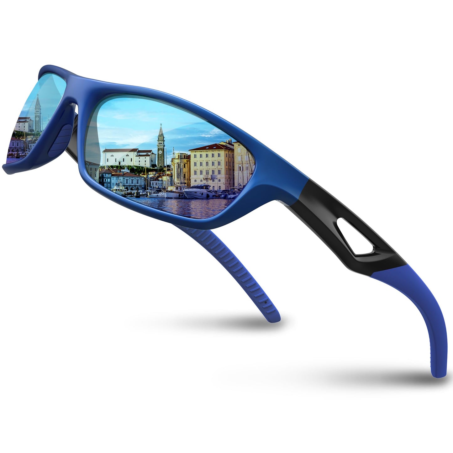 RIVBOS Polarized Sports Sunglasses Driving Sun Glasses Shades for Men Women Tr90 Frame for Cycling Fishing Running RB831 Blue Black Frame/Blue Lens