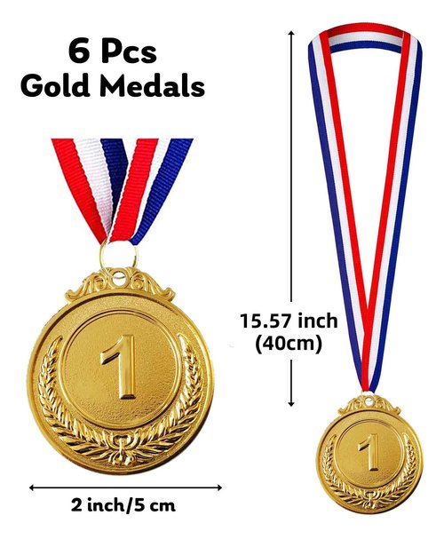Jauisus 6 Pcs Gold Medals for Awards, 1st Place Metal Award Medals Olympic Style Winner Awards for Sports, Party, Tournaments, Prizes, Competitions, 2 Inches