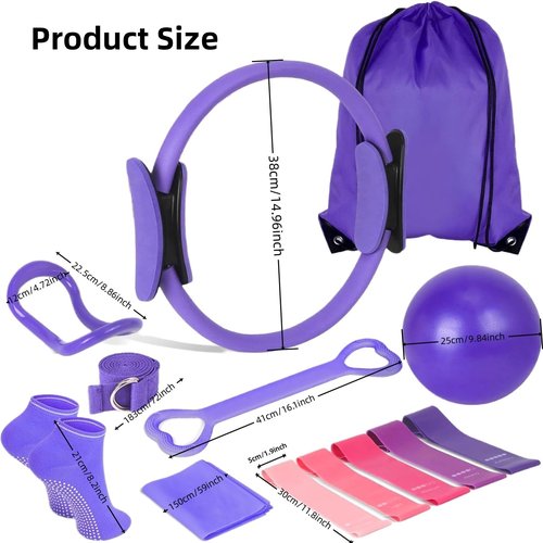 Pilates Essential Kit for Women,13pcs Pilates Equipment for Home Workouts,with Pilates Ring and Ball,5 Resistance Bands and Other Equipment,for Pilates Beginners,Enthusiasts and Professionals (Pink)