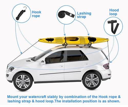 DRSPORTS Two Pairs Universal Foldable J-Bar Kayak Rack Folding Car Roof Top Carrier for Canoe, SUP, Kayaks, Surfboard and Ski Board Rooftop Mount on SUV, Car and Truck