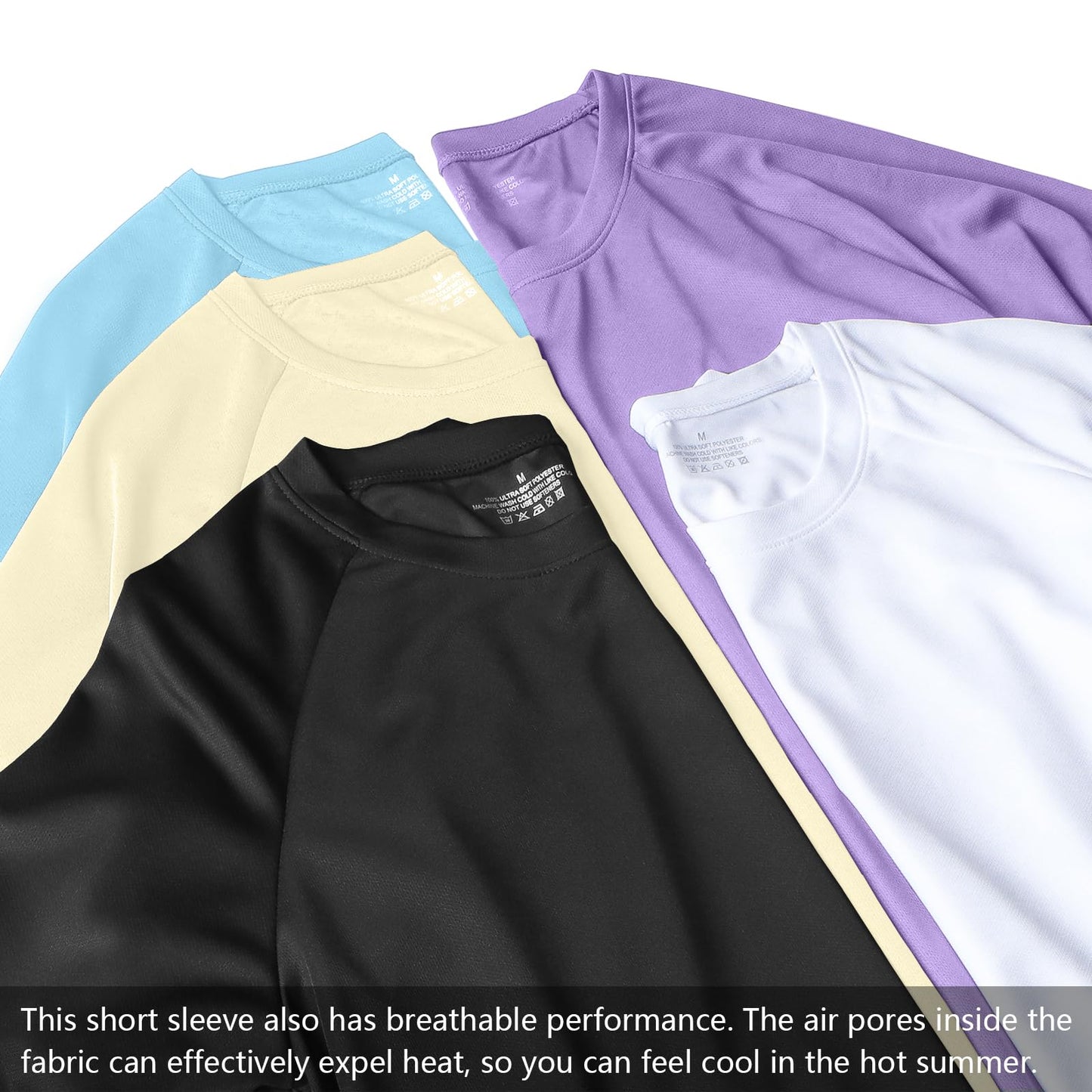HovSiyla 5 Pack Running Shirts Men Sport Tops Dry Fit Gym Wicking Athletic T Shirts Breathable Cool Workout Shirts Black White Purple Almond Haze-Blue Small