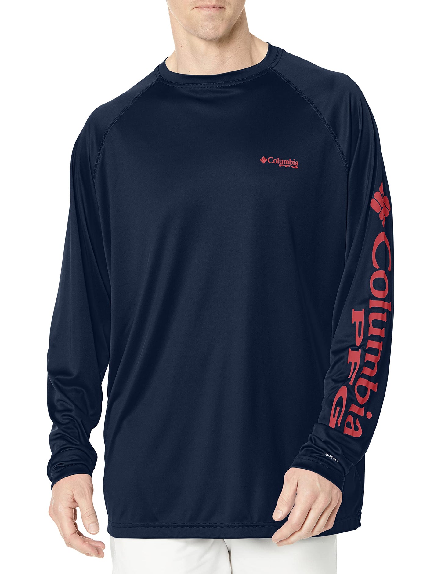 Columbia Men's PFG Terminal Tackle Long Sleeve Fishing Shirt, Collegiate Navy/Sunset Red Logo, 6X
