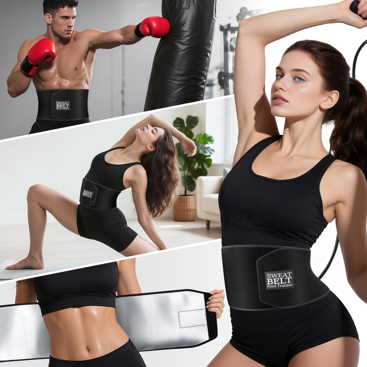 ZPP Waist Trimmer for Women and Men, Sweat Belt Band Belly Stomach Wrap Black/Silver/Medium