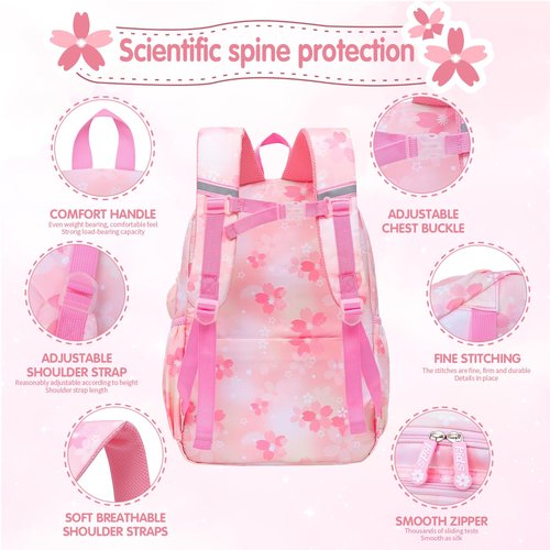 Alrisg Lovely Girls Backpack School Bag for Students Kids Book Bag with Multiple Pockets Splash-proof Children's Backpack（17inch Pink）