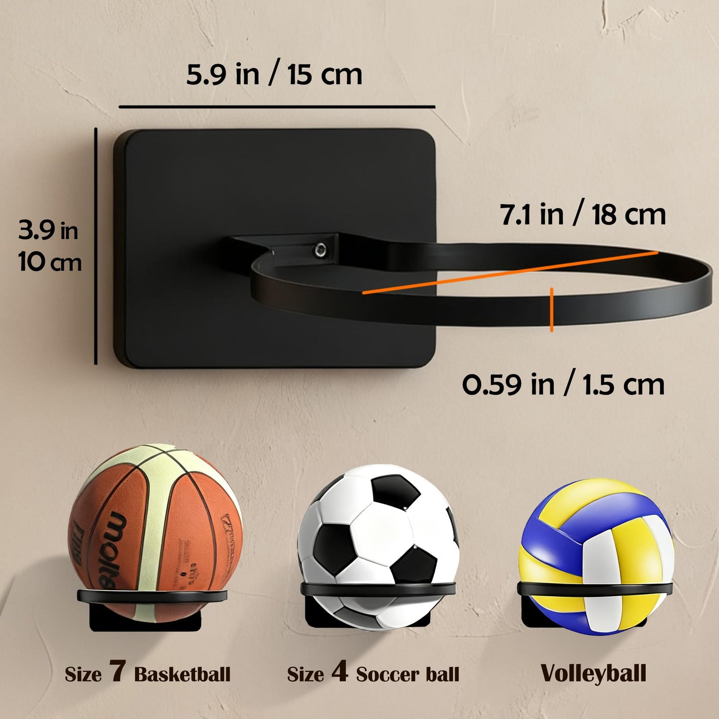 Lintriguingly Basketball Holder Wall Mount — Ball Holder Wall Mount,Ball Storage Display Rack for Autograph Basketballs, Soccer/Volleyball Holder，Sports Accessories Organizer (Black, 2-Pack)
