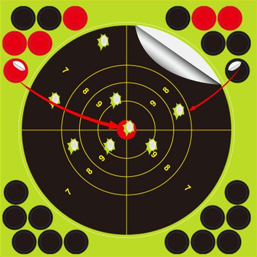 50 Pack 8x8 Inch Splatter Shooting Targets – Reactive Targets with Fluorescent Burst & Patch Stickers – Designed for Shooting Drills and Target Practice - Indoor & Outdoor Use