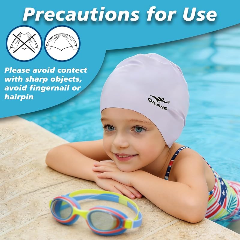 Kids Swim Cap - 100% Silicone Waterproof Hat for Hair Dry, Purple Variation