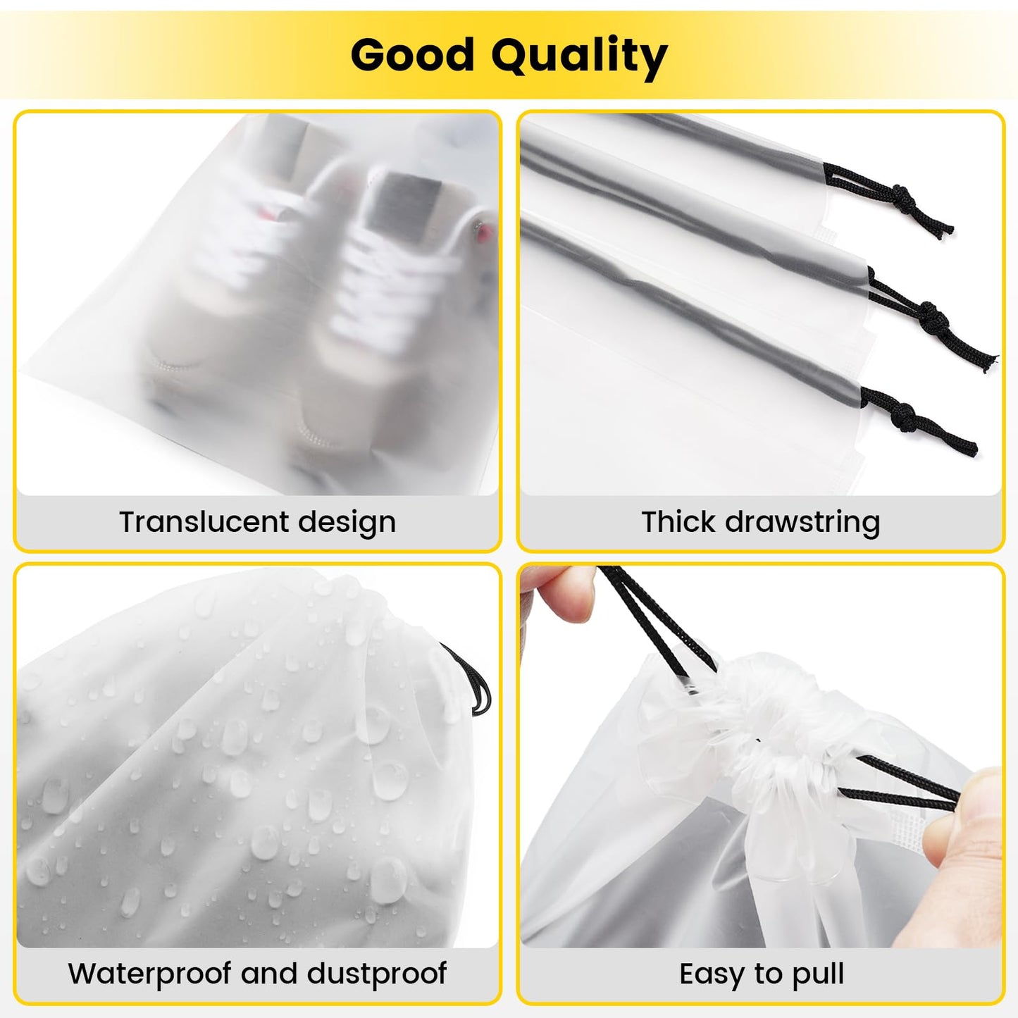 Vorspack Shoe Bags for Travel - 6 Pcs Transparent Drawstring Backpack Travel Shoe Bag Clear Drawstring Bag Large Shoe Organizer with Rope Travel Essentials for Men Women