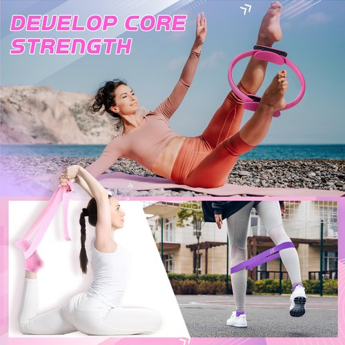 Poen Pilates Ring and Ball Set 30 Pcs Pilates Essentials Kit for Women with Yoga Balls Stretching Strap 8 Shape Resistance Bands Non Slip Socks Wristbands Gym Bags Exercise Equipment for Workout