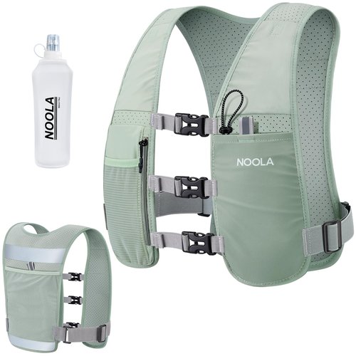 NOOLA Running Vest for Men Women, Adjustable Running Hydration Vest with 500ml Soft Flask, Lightweight Water Backpack with Phone Holder for Hiking Cycling Marathon Trail Race, Green