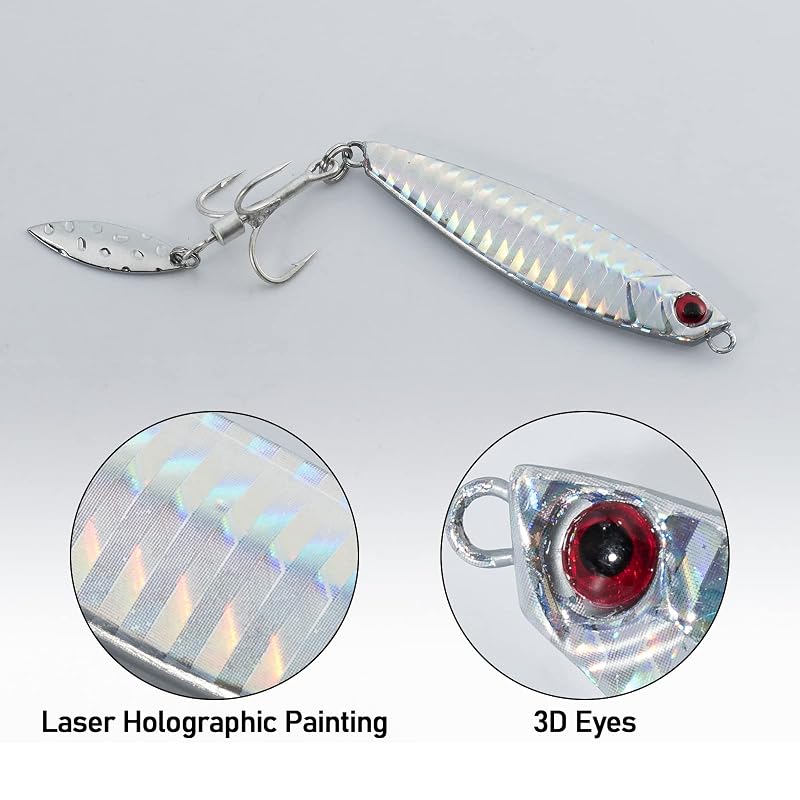 Dr.Fish 1oz Jigging Spoon - Saltwater/Freshwater Metal Lure with 360° Blade & Treble Hook (Variation: 1oz-Hook 4#)