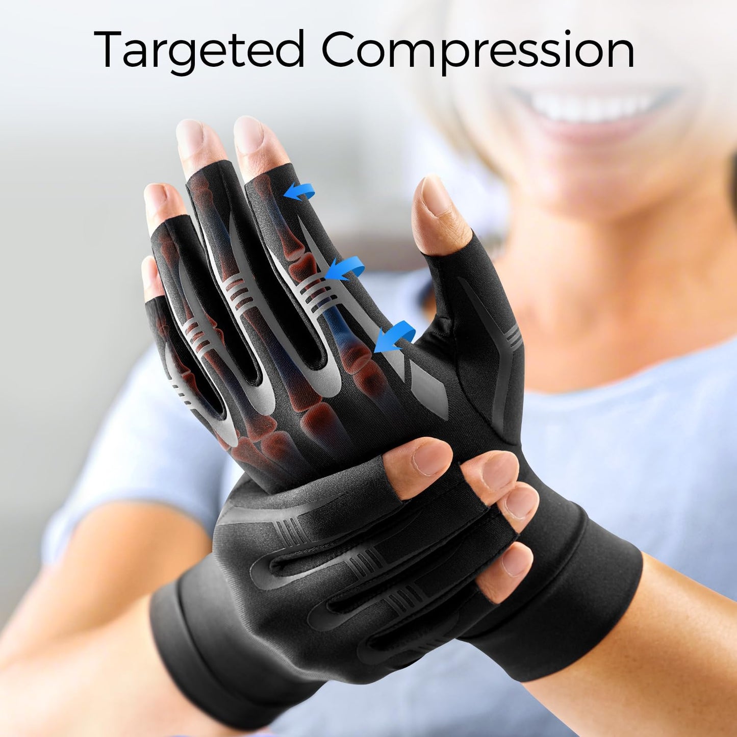 FREETOO All-Around Compression Arthritis Gloves for Women for Pain, Carpal Tunnel Relief Gloves for Men, Hand Compression Gloves for Crocheting,Gaming,Arthritis,Swelling.Black M