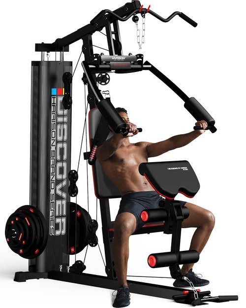 HARISON Home Gym - Full Body Workout Equipment, Exercise Equipment, Fitness Equipment, Multifunctional Home Gym Equipment for Home with Pulley System, Weight Bench, Rowing Machine