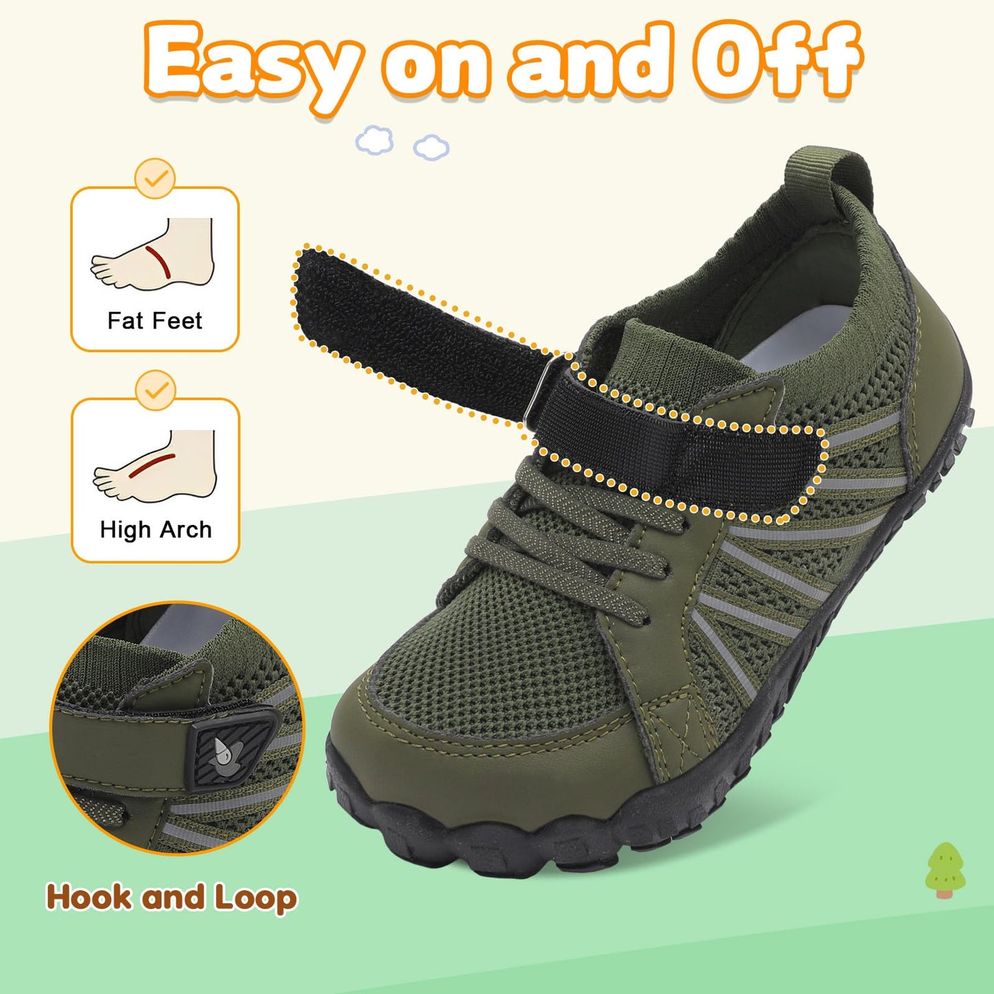 LeIsfIt Kids Shoes Girls Boys Wide Barefoot Shoes Big Kids Breathable Anti-Slip Hiking Sneakers for Walking Climbing Green 1 Big Kid