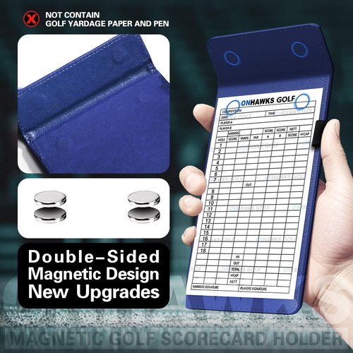 ONHAWKS Golf Magnetic Yardage Book Cover & Leather Scorecard Clover,Golf Accessories for Men,Magnet Book Case for Back Pocket