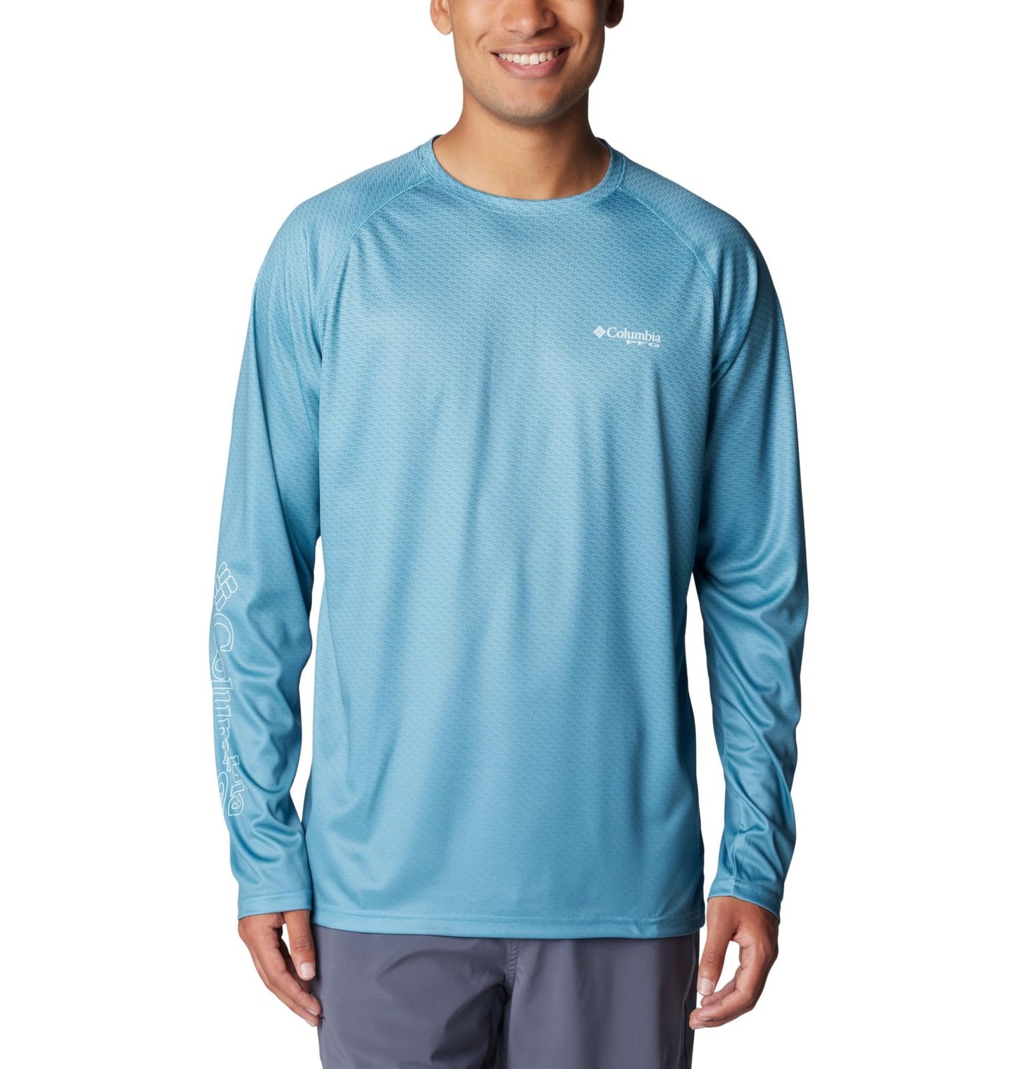 Columbia Men's Super Terminal Tackle PFG Super Fade Long Sleeve, Canyon Blue/Fish Hooks Super Fade, X-Large