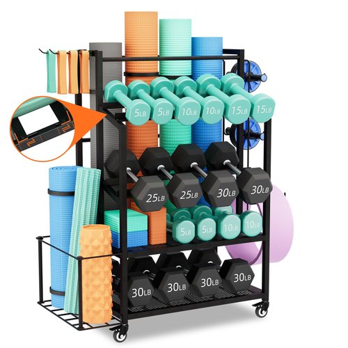 600LBS Dumbbell Rack Weight Stand - Bonvork Adjustable Weight Rack for Dumbbells, Home Gym Storage Rack for Yoga Mat Foam Roller Kettlebells, Workout Equipment Storage Organizer With Wheels
