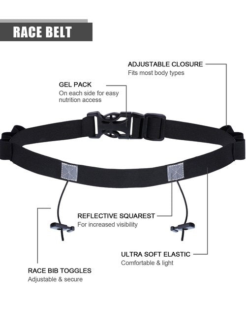 JOVITEC 2 Pieces Race Number Belt with 6 Gel Loops for Running Cycling Triathlon Marathon (Black)