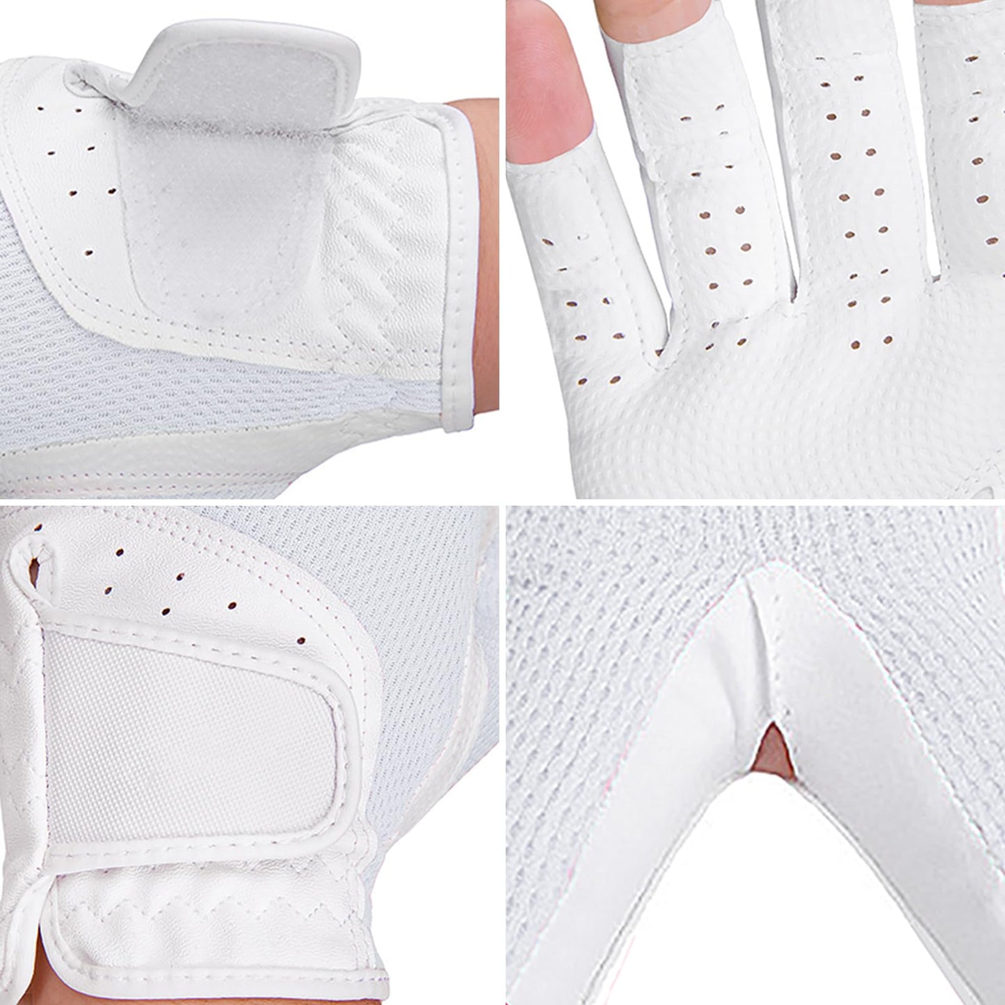 1 Pair Golf Gloves Women Fingerless Breathable Mesh UV Protection Anti-Slip Left & Right Hand Golfing Gloves Lightweight Driving Sports Gloves (White, Medium)
