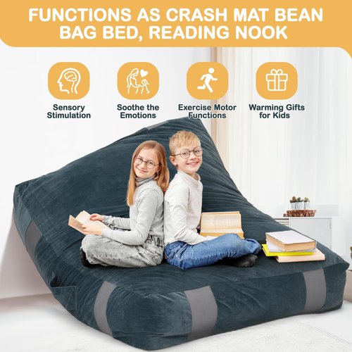 FINCOME Crash Pad 4'x3' Crash Pads for Kids Sensory with Foam Blocks Gray Sensory Pad with Washable Cover Sensory Crash Pad for Climbing Gymnastics Sensory Tool for Schools, Sensory Therapy 48”x 36”