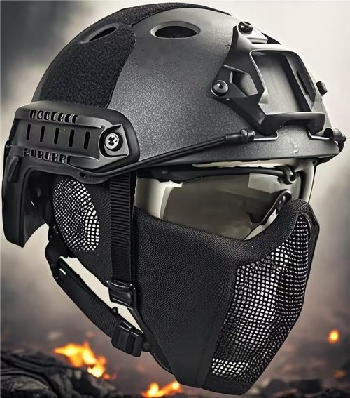MH Tactical Fast Helmet Set/and Foldable Ear Protection Half-Face Mesh Mask and Goggles,for Airsoft Paintball Halloween Cosplay CS Hunting