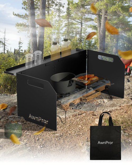 AwnPror Aluminum Camping Stove Windscreen,Lightweight Foldable Outdoor Wind Blocker Gas Stove Windshield Wind Screen with Storage Bag for Camping,Glamping,Hiking,Picnic,Backpacking,Cooking,Fishing