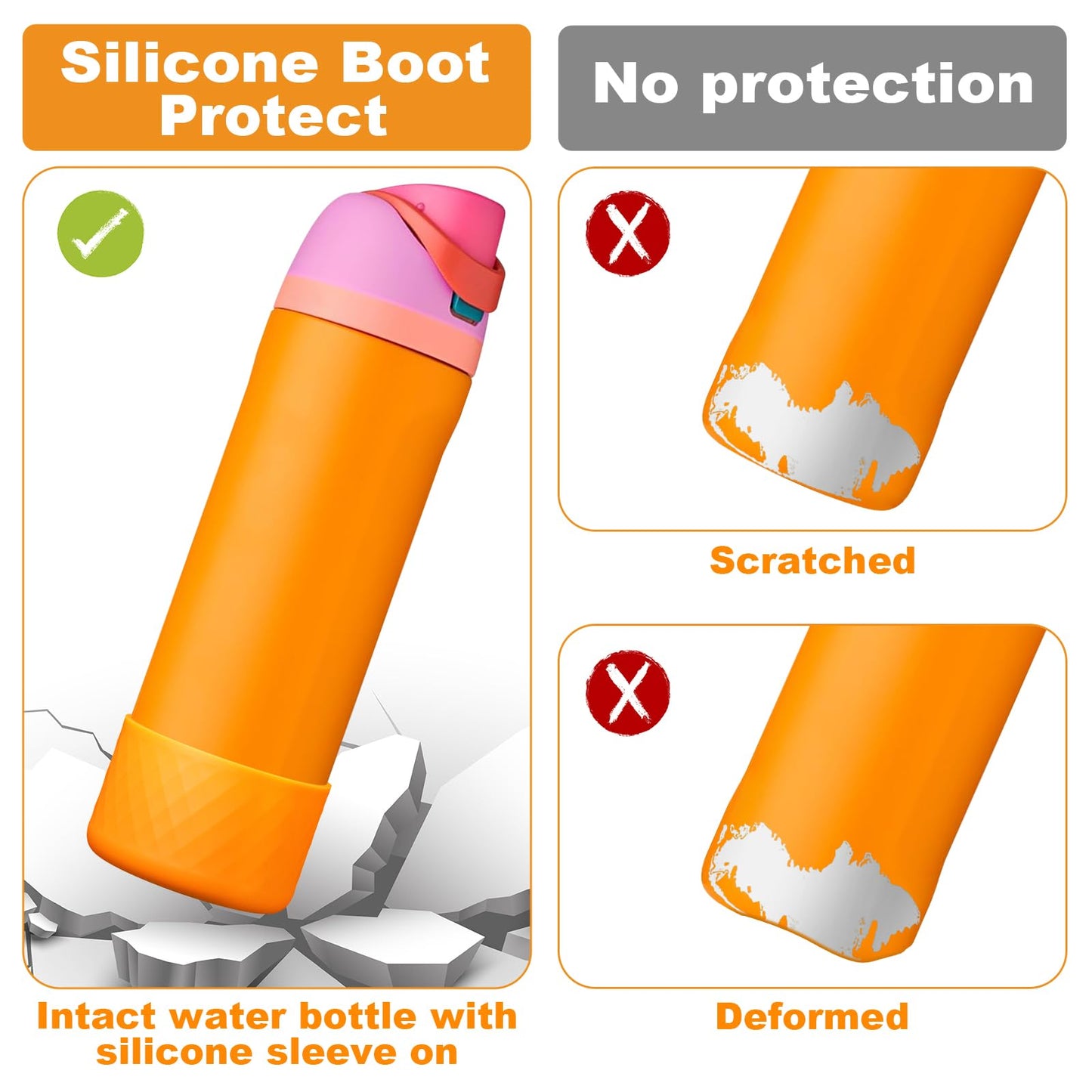 Alwenid 2PCS Silicone Water Bottle Boot for Owala 24 Oz, Anti-Slip Protective Sleeve Bottom Bumper Protector for FreeSip, Twist, and Flip Stainless Steel Water Bottles (Light Green+Orange)