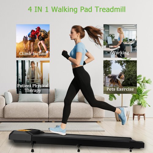 CYCLERADE Walking Pad Treadmill, Under Desk Treadmill, Low Noise, 2.5 Hp with Maximum Capacity of 265 Lbs Treadmills for Home & Office, Walking Jogging Running Machine (Yellow)