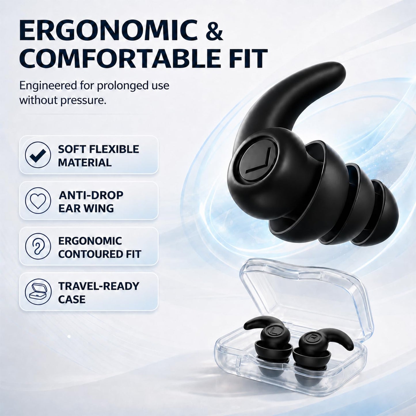 Waterproof Swimming Ear Plugs for Adults, 3 Pairs Reusable Silicone Swimmer Earplugs, Ear Protection for Showering Swimming Bathing Surfing and Other Water Sports