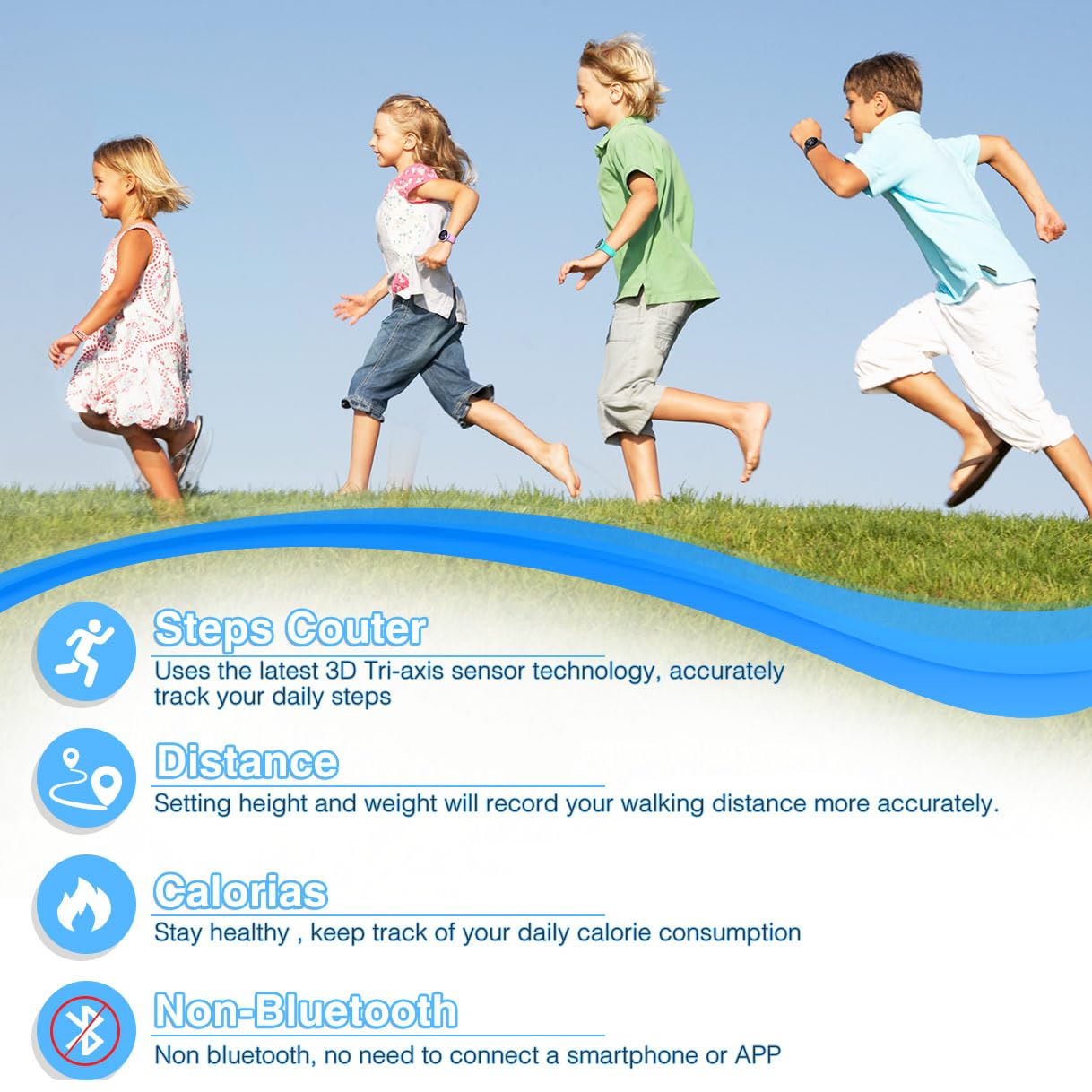 Focwony Kids Fitness Tracker Watch, Digital Steps Counter, Boys Girls Waterproof Wristwatch with Step Counting/Distance/Calories/Stopwatch/Alarm Clock, Great Xmas Gift for Children (White)