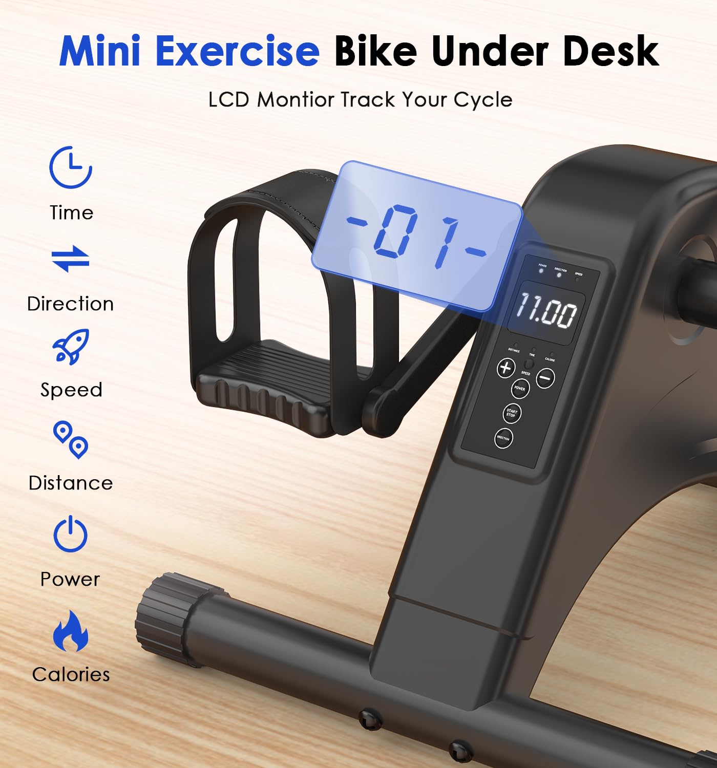 Under Desk Bike Pedal Exerciser for Seniors, 12-Level Electric Mini Exercise Bike with LCD, Quiet Motorized Arm & Leg Pedaler for Seniors at Home, Black