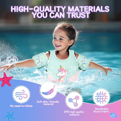 Toddler Swim Vest, Toddler Floaties Fit 20-66LBS, Swim Vest for Toddlers Learning to Swim, Puddle Kids Jumper with Adjustable Strap, Swim Jacket Arm Floaties for Baby Boys Girls 1-7 Years Old