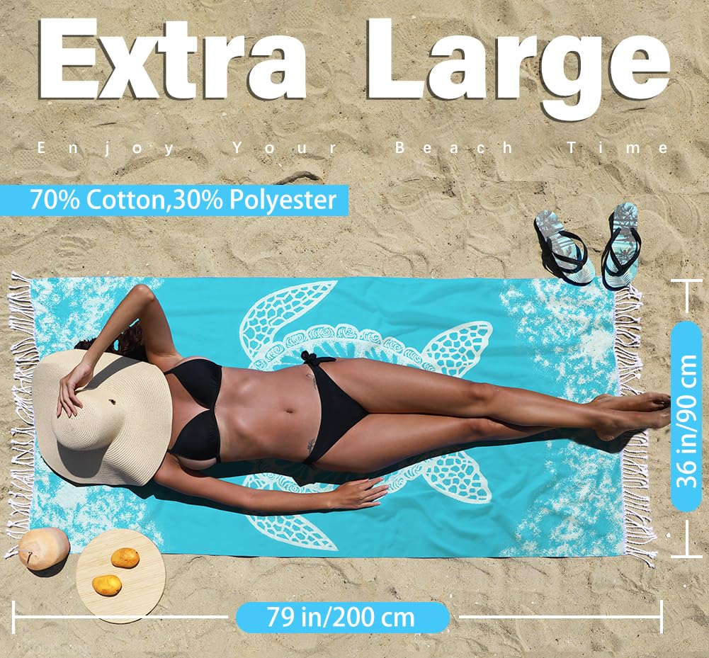 Widdonen Thin Turkish Beach Towel Lightweight Quick Dry Absorbent Cotton Bathroom Bath Pool Swim Towels Extra Large Oversized Sand Free Beach Accessories Essentials Cloud Gifts for Adult