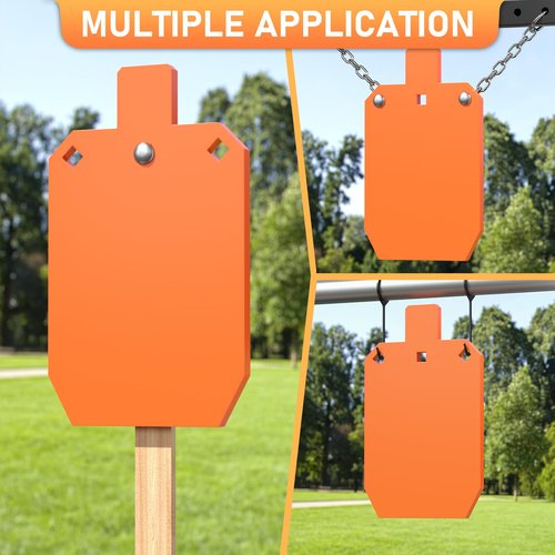 LXVOOEE AR500 Steel Targets for Shooting, 1/2'' Thick Silhouette Gong Metal Targets for Shooting Laser Cut Steel Target, Neon Orange