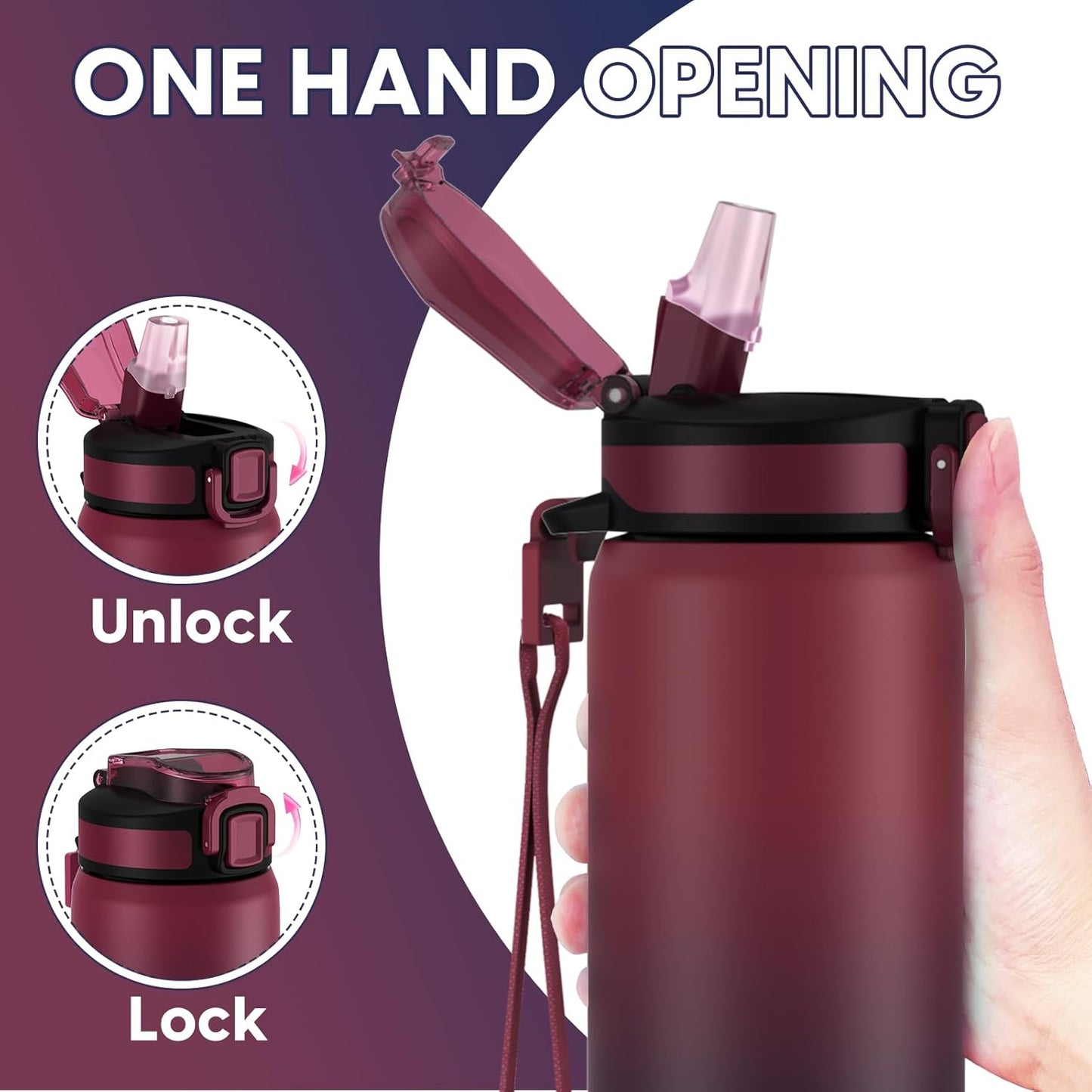 24oz Leakproof Vacuum Insulated Water Bottle, Ideal for Hot or Cold Drinks, Double wall Straw Drinking Bottle, BPA-Free, Prefect for Sport,School, Office, Fitness