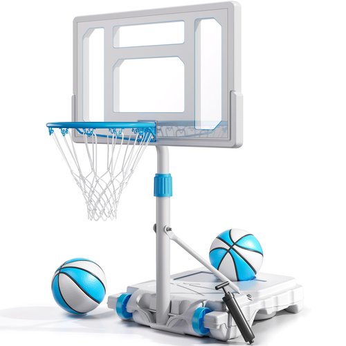 Skytime Pool Basketball Hoop Poolside, Stainless Steel Rust-Proof 32" Portable Basketball Hoop Outdoor, Height Adjustable Swimming Pool Basketball Goal Set, Perfect for Swimming Pool & Home Play,25L