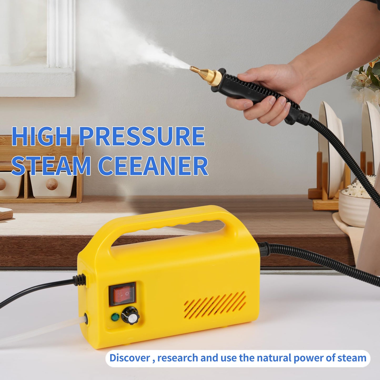 Yikeda Handheld Steam Cleaner, 1600W Portable High-pressure Steam Cleaner, Equipped with Three Brushes and A Glass Scraper, Used for Deep Cleaning of Kitchens, Bathrooms, and Windows