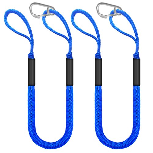 ZRSCHYG 4ft Bungee Dock Line with 2 Loops and 1 Clip, 2025 Newly Upgraded Mooring Rope for Boats (Blue)
