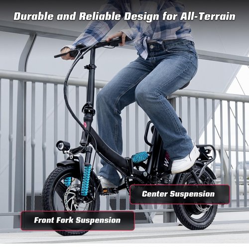 Windone S14 Electric Bike for Adults, Max 19MPH Speed & 28 Miles Range (PAS), 500W Peak Motor and Lightweight & Portable, Dual Shock Absorbers Electric Bicycle, 14" Foldable ebike for Adults and Teens