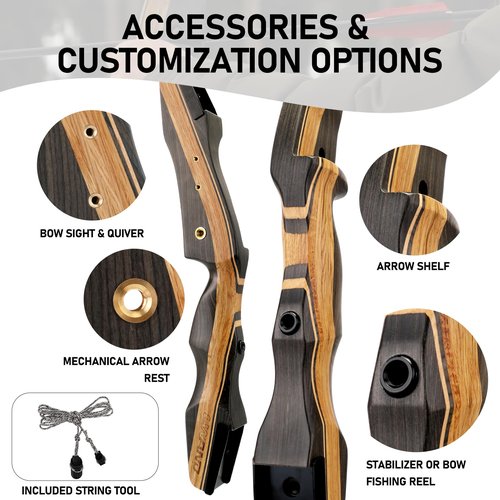 LWANO Archery Takedown Recurve Bow 62", Standard Recurve Bow for Aldults & Beginners, Right Handed, 25-50 Lbs