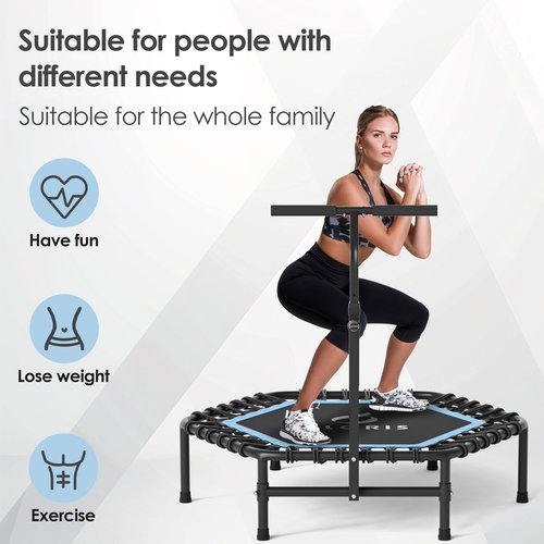 CLORIS 45'' Fitness Trampoline - Max Load 450lbs, Rebounder with Adjustable Foam Handle Indoor/Outdoor Fitness Body Exercise (Blue)